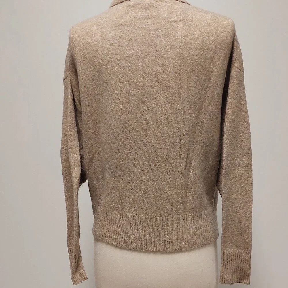J. Crew Cappuccino Tan Wool-blend Polo Collar V-Neck Sweater Size XS/S - Picture 7 of 10
